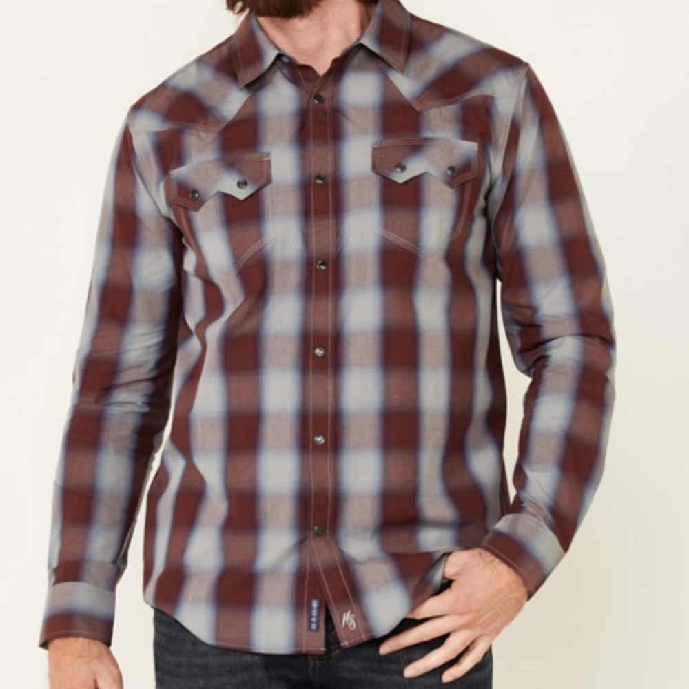 MOONSHINE SPIRIT SUN DOWNER LARGE PLAID LONG SLEEVE SNAP WESTERN SHIRT S NEW